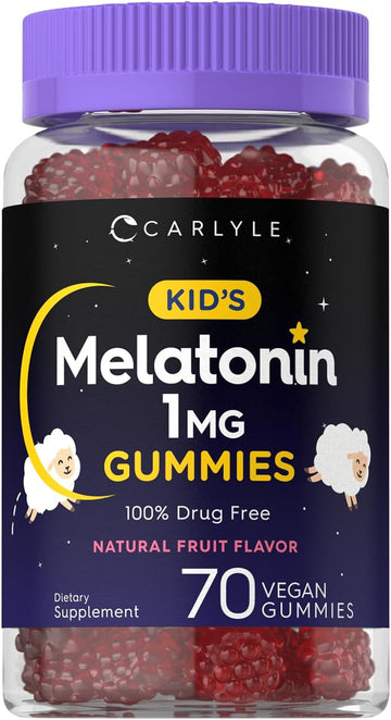 Carlyle Kids Melatonin Gummies | 1 Mg 70 Count | Fruit Flavor Gummy | Vegan, Non-Gmo, Gluten Free