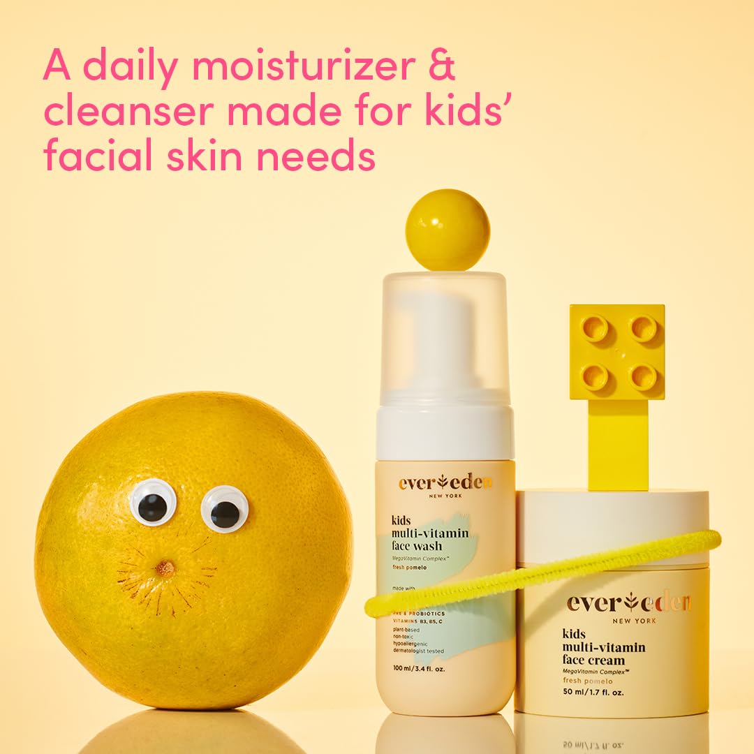 Evereden Kids Happy Face Duo (Fresh Pomelo) - Multi-Vitamin Kids Face Wash & Kids Face Cream Set - Clean & Vegan Skin Care for Kids 3+ - Moisturizing, Nourishing, & Protective Kids Skin Care Set : Beauty & Personal Care