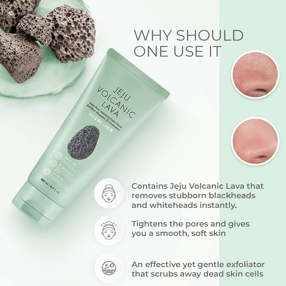 The Face Shop Jeju Volcanic Lava Deep Pore Cleansing Foam Scrub - Absorbs Sebum Pore Cleanser - Pore Control Exfoliating Face Wash Face Scrub - Blackhead Removal - Korean Skin Care Face Exfoliator : Beauty & Personal Care