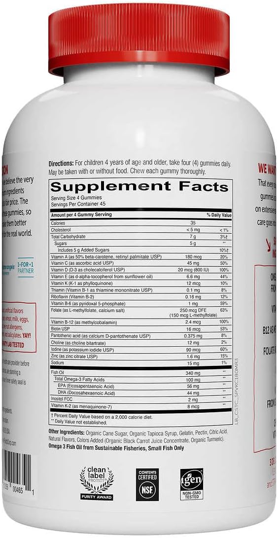 Generic Smarty Pant Kids Complete Multivitamin, 180 Gummies Bundle, Multivitamin Plus Omega 3, Vitamin D3 and Vitamin B12, 45 Days Supply : Health & Household