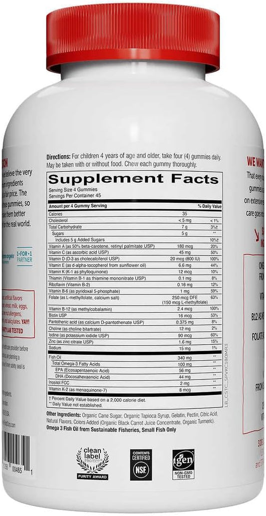 Generic Smarty Pant Kids Complete Multivitamin, 180 Gummies Bundle, Multivitamin Plus Omega 3, Vitamin D3 and Vitamin B12, 45 Days Supply : Health & Household