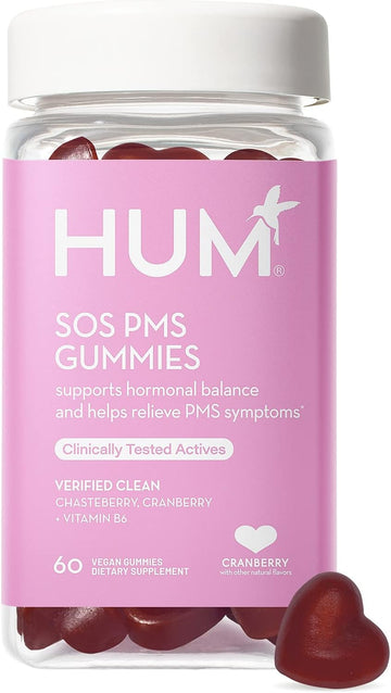 HUM Nutrition SOS PMS Gummies, Helps Relieve PMS Symptoms, Bloating Relief, Mood Swings, Hormonal Balance with Chasteberry Vitex PMS Gummies (30-Day Supply)
