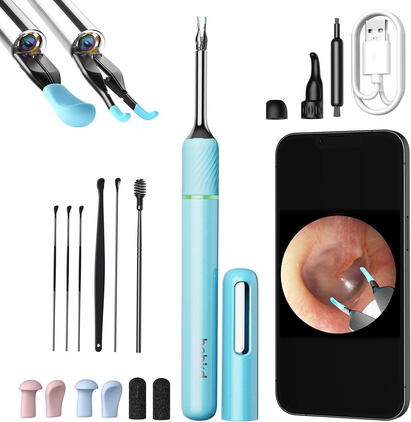 [Cutting-Edge] BEBIRD Note5 Ear Cleaner with Camera & Tweezer - Ear Wax Removal Tool Camera - Ear Tweezer with Camera 10 Megapixel, Earwax Cleaning with 2 Mode Ear Pick&Tweezers, 7PCS Ear Spoons