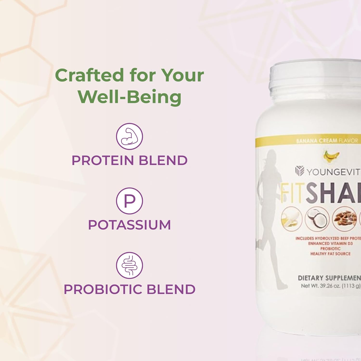 Buy Youngevity Fitshake™ Banana Cream | 20G Gut-Friendly Protein | Electrolytes, Minerals, Collagen, Gelatin, Vitamin D, Probiotics, And More | 30 Servings - 2.4 Lbs On  Free Shipping On Qualified Orders