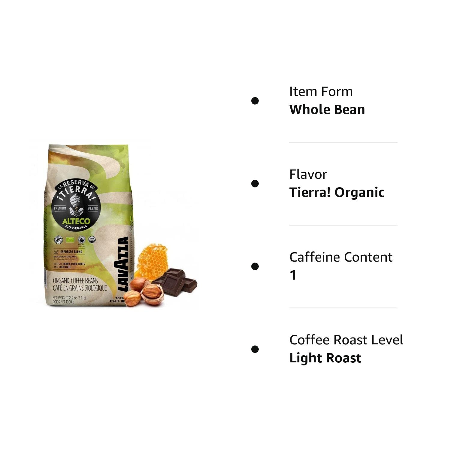Lavazza Organic ¡Tierra! Whole Bean Coffee Blend, Light Roast, 2.2 Pound (Pack of 6) ,100% Arabica, USDA Organic, Canada Organic, UTZ & Euro Leaf Organic certified;100% sustainably grown