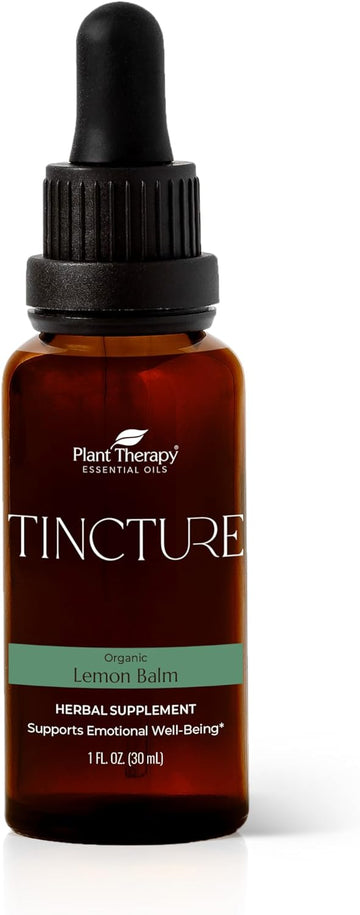 Plant Therapy Organic Lemon Balm Herbal Supplement Tincture 30 Ml (1 Oz) Encourages Emotional Balance, Helps Soothe Digestive Discomfort, Vegan, Non Gmo, Gluten Free, Liquid, 1 Bottle