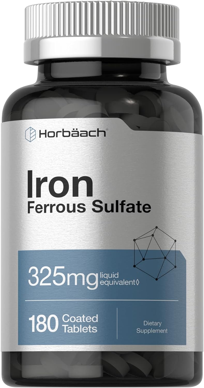 Horbäach Iron Ferrous Sulfate 325mg | 180 Count | Vegetarian, Non-GMO & Gluten Free Dietary Supplement