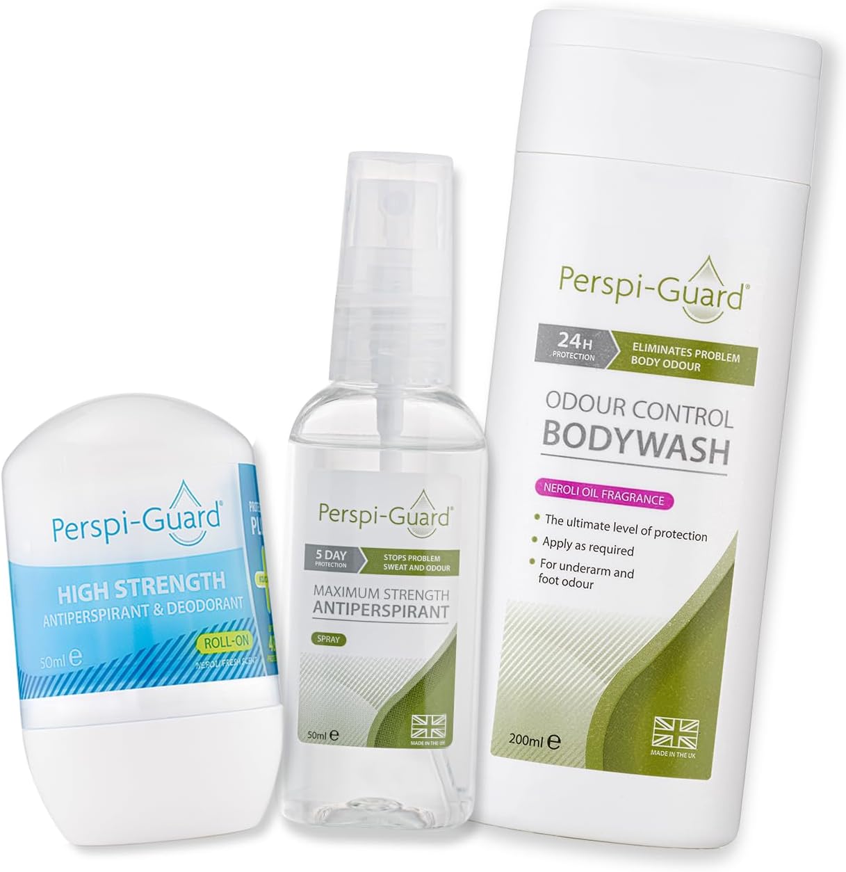 Perspi-Guard 3-Step Anti Sweat Bundle, Neroli Scented Body Wash 200Ml, 48-Hour Roll On Deodorant & Antiperspirant, Strong Antiperspirant Spray 50Ml