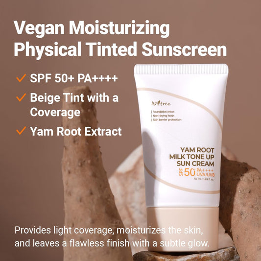 Isntree Yam Root Milk Tone Up Sun Cream 50Ml, 1.69 Fl Oz | Moisturizing Tinted Spf50+ Pa++++ | Natural Coverage | Vegan Skincare | Korean Skincare