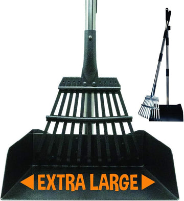 Bodhi Dog Metal Heavy Duty Dog Pooper Scooper For Large & Small Dogs - Stainless Steel Long Handle Dog Poop Scoop Metal Tray & Rake Set - Chicken Pooper Scooper - Great For Grass, Street, Gravel