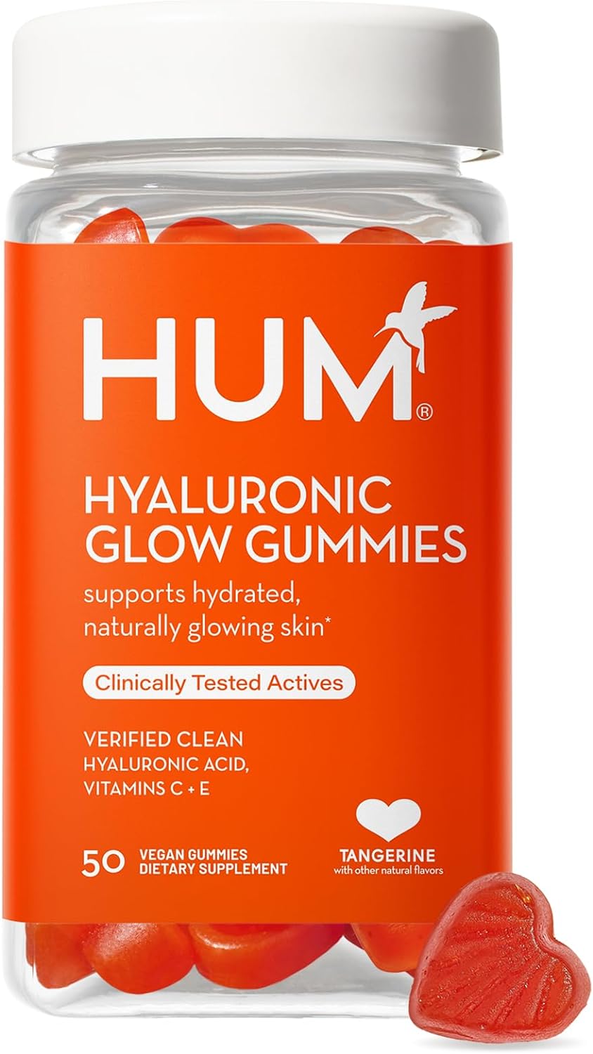 HUM Hyaluronic Glow- Hydrating Skin Supplements for Supporting Collagen Production - Antioxidant-Rich Vitamin C & E for Radiant Glowing Skin - 50 Non-GMO, Gluten-Free Gummies
