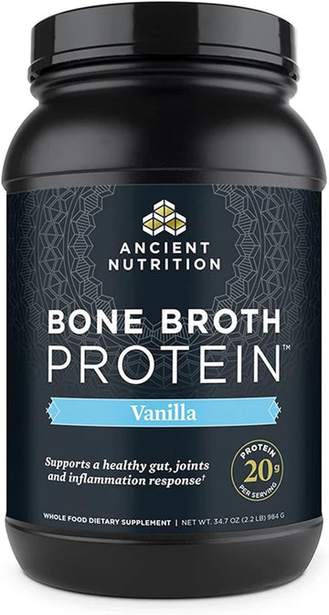 Ancient Nutrition Protein Powder Made From Real Bone Broth, Vanilla, 20G Protein Per Serving, 40 Serving Tub, Gluten Free Hydrolyzed Collagen Peptides Supplement, Great In Protein Shakes