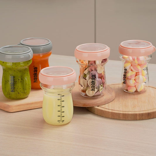 haakaa Glass Baby Food Storage Jar- Food Storage Container Airtight Lid-Wide Neck Gen.3 Baby Bottle -Leakproof BPA-Free 0m+ Newborn Baby - BPA-Free (Grey, 6.3oz/180ml, 1 pc)