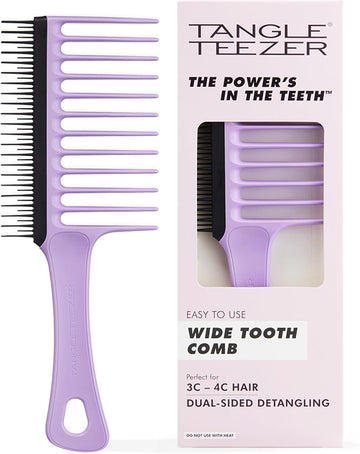 Tangle Teezer | Wide Tooth Comb For 3C To 4C Hair | Long Teeth Detangles & Reduces Shed Hair | Short Teeth For Deeper Detangle & Helps Removes Shed Hair | Lilac & Black