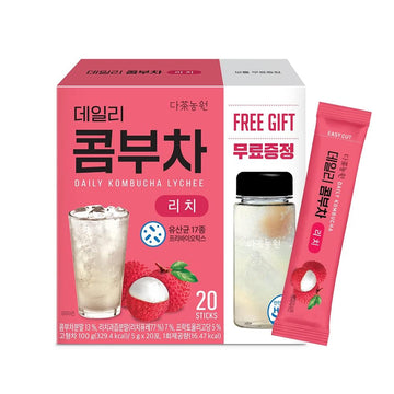 Kayfood-Kombucha-Lychee-Garden-Daily 20 Sticks With Gift Bottle Zero Sugar, Diet, Gut Healthy Sparkling Beverage, Fermented Korean Drinks For Iced Tea Hot Tea, Workout Tea 3.52Oz (100G)