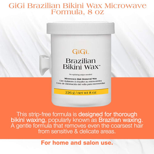 Gigi Brazilian Bikini Wax Microwave Formula - Non-Strip Hair Removal Wax, 8 Oz