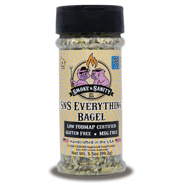 Smoke N Sanity Sns Everything Bagel Seasoning - Monash Certified Low Fodmap - Gluten-Free - Certified Kosher - Dairy-Free - Low Fodmap Food - Vegetarian (3.5 Oz Shaker)