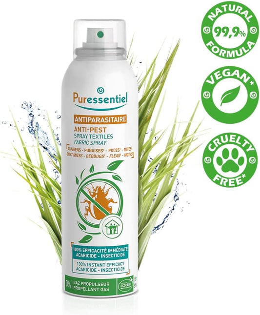 Puressentiel Fleas, Bugs & Moths Treatment Spray 150Ml - Effective On Dust Mites, Clothes Moths, Fleas & Bed Bugs - Scientifically Proven For All Fabric Types - 100% Natural - Prevents Reinfestation