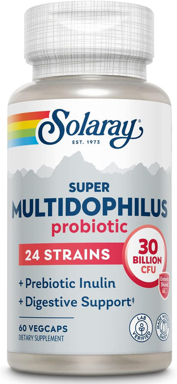 Solaray Super Multidophilus 24 Strain Probiotic | 30 Billion Cfu | Healthy Gut Support | 30 Serv | 60 Enteric Vegcaps