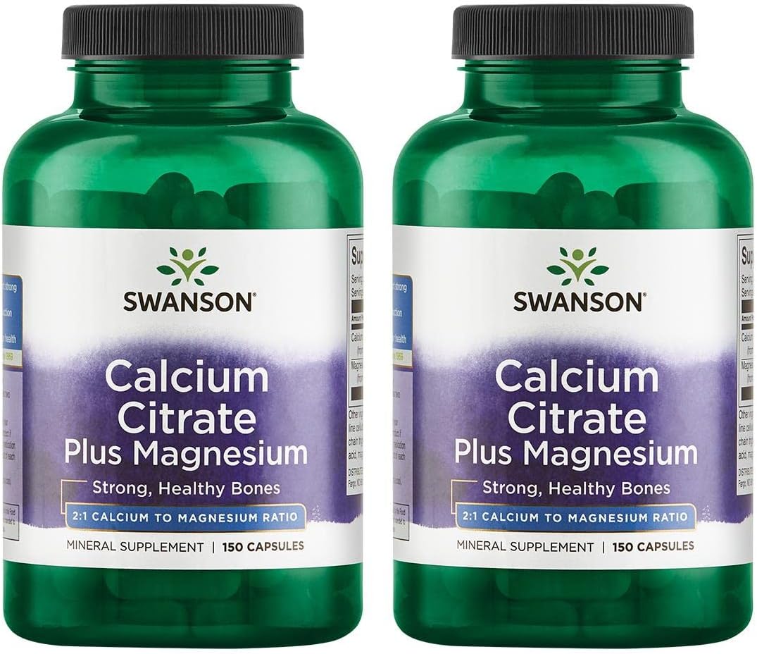Swanson Calcium Citrate Plus Magnesium - Mineral Supplement Promoting Strong Bones, Energy Production, & Muscle Relaxation - May Support Cardiovascular Health - (150 Capsules) (2 Pack)