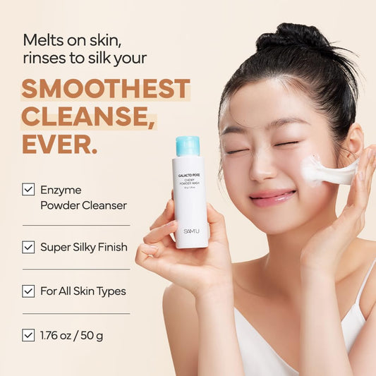 Sam'U Galacto Pore Chewy Powder Wash, Gentle Enzyme Powder Facial Cleanser & Galactomyces Exfoliator For Pores, Korean Skincare For All Skin Types, Face Wash Travel Size, S'More Cleanser 1.76 Oz