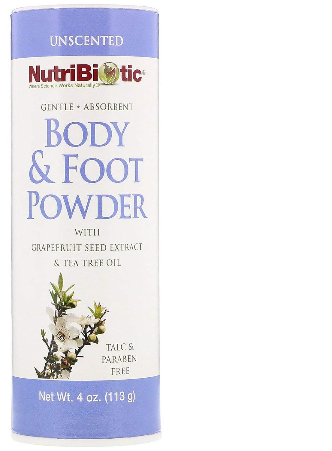 NutriBiotic Body & Foot Unscented Powder (Pack of 2) with Tea Tree Leaf Oil, Corn Starch, Sodium Bicarbonate and Grapefruit Seed Extract, 