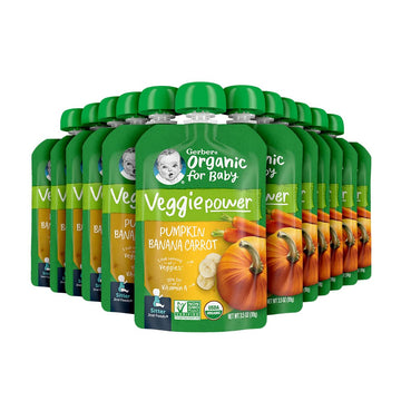 Gerber Organic Baby Food Pouches, 2nd Foods for Sitter, Veggie Power, Pumpkin Banana Carrot, 3.5 Ounce (Pack of 12)