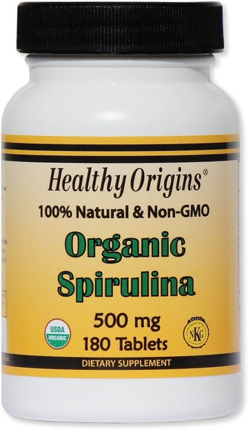 Healthy Orgins Organic and Kosher Spirulina Tablets, 500 mg, 180 count (Pack of 12)