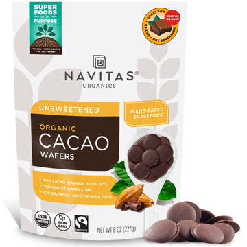 Navitas Organics Cacao Wafers, 8Oz, Unsweetened Baking Chocolate — Organic, Non-Gmo, Fairtrade, Gluten-Free