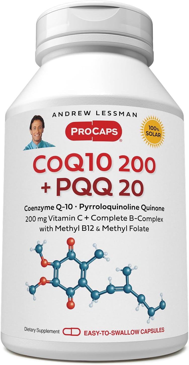 Andrew Lessman Coenzyme Q-10 200 Plus Pqq 20Mg - 120 Capsules - Maintains Coq10 Levels, Optimum Cellular Energy, Supports Energy Production, Heart, Brain, Liver, Kidney, Pancreas. No Additives