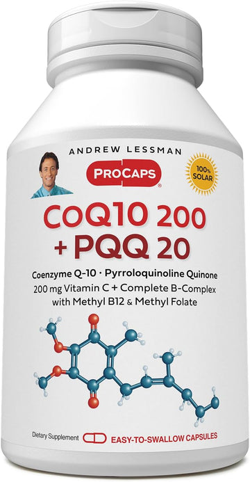 Andrew Lessman Coenzyme Q-10 200 Plus Pqq 20Mg - 30 Capsules - Maintains Coq10 Levels, Optimum Cellular Energy, Supports Energy Production, Heart, Brain, Liver, Kidney, Pancreas. No Additives
