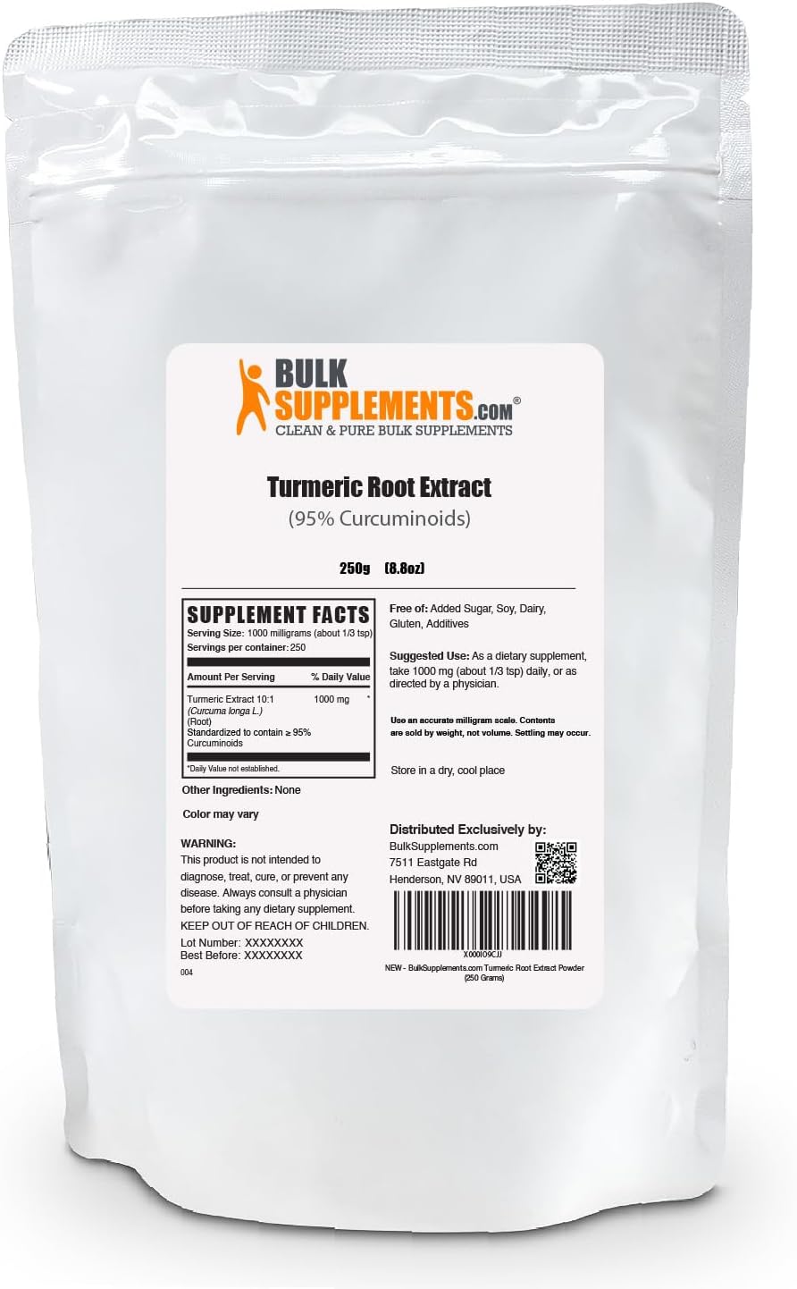 BULKSUPPLEMENTS.COM Turmeric Extract Powder - Curcumin Supplements 1000mg, Turmeric Curcumin Powder, Turmeric Powder - Turmeric Root Powder, Gluten Free, 1000mg per Serving, 250g (8.8 oz)