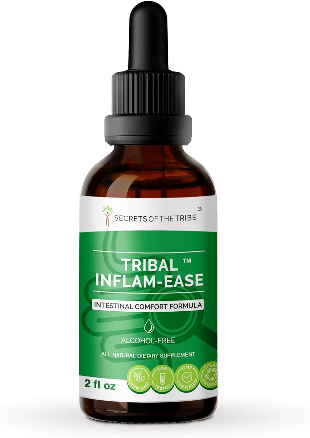 Secrets of the Tribe - Tribal Inflam-Ease, Herbal Supplement Blend Drops Alcohol-Free Liquid Extract, Intestinal Comfort Formula (2 fl oz)
