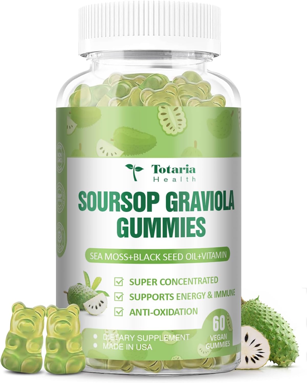 Sugar Free Soursop Oil Graviola Sea Moss Gummies - Support Digestive Sleep Skin Health, Immunity & Antioxidant - Guanabana Fruit With Sea Moss, 150Mg Black Seed Oil Organic Non-Gmo Vegan