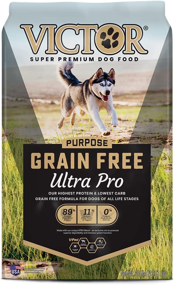 Victor Super Premium Dog Food – Grain Free Ultra Pro Dry Dog Food – High Protein, Low Carb Dog Food For Active Dogs – 42% Protein Dog Food For Sporting Dogs Of All Breeds & Sizes, 30 Lb