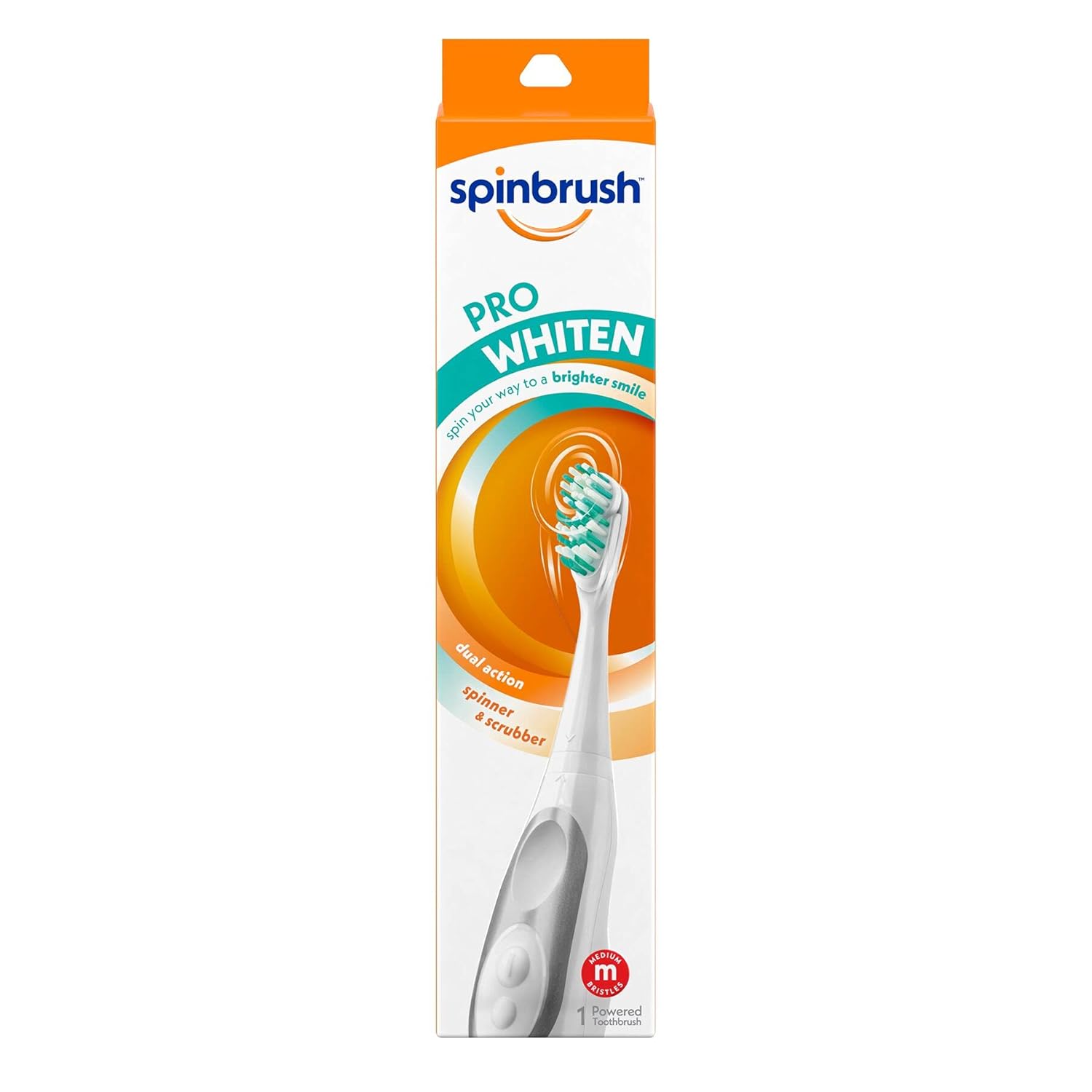 Spinbrush Pro Whiten, Battery Toothbrush For Adults, Medium Bristles, Batteries Included