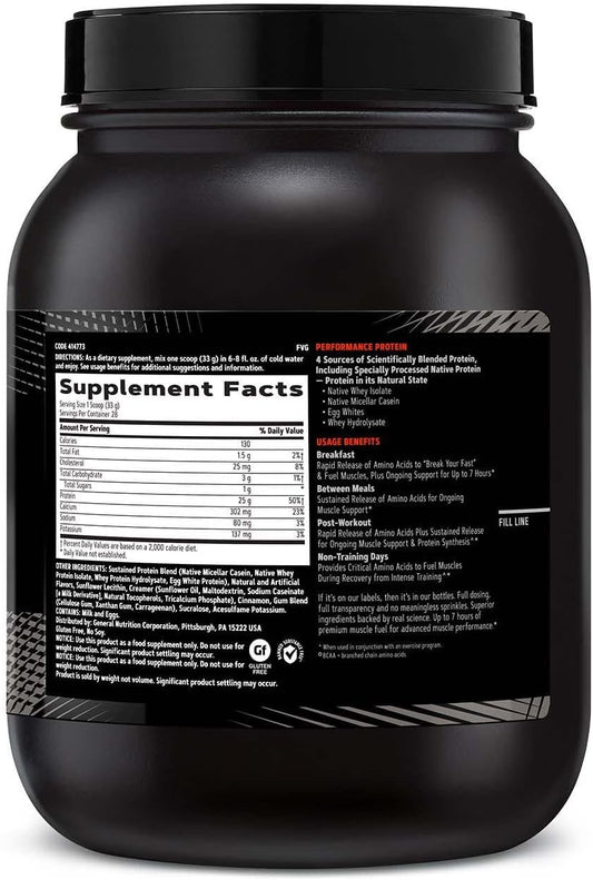 Gnc Amp Sustained Protein Blend | Targeted Muscle Building And Exercise Formula | 4 Protein Sources With Rapid & Sustained Release | Gluten Free | Cinnamon Toast | 28 Servings