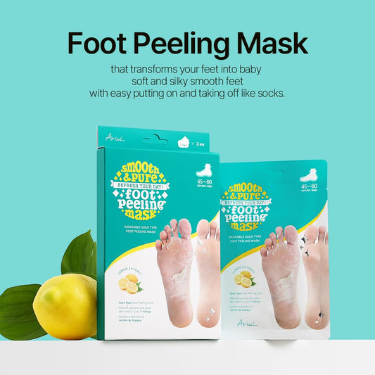 Ariul Smooth And Pure Foot Peeling Mask 1 Set (2 Pair) For Rough Cracked, Dry Feet, Dead Skin Removal, Callus, Foot Softener 2 Pairs (34G / Net Wt 1.19 Oz) X 2