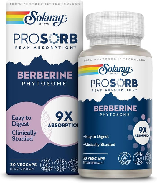 Solaray Berberine Phytosome - 9X Absorption And Easy-To-Digest - Standardized To 30% Berberine Hcl - Vegan, Made Without Soy - 60-Day Guarantee - 30 Servings, 30 Vegcaps