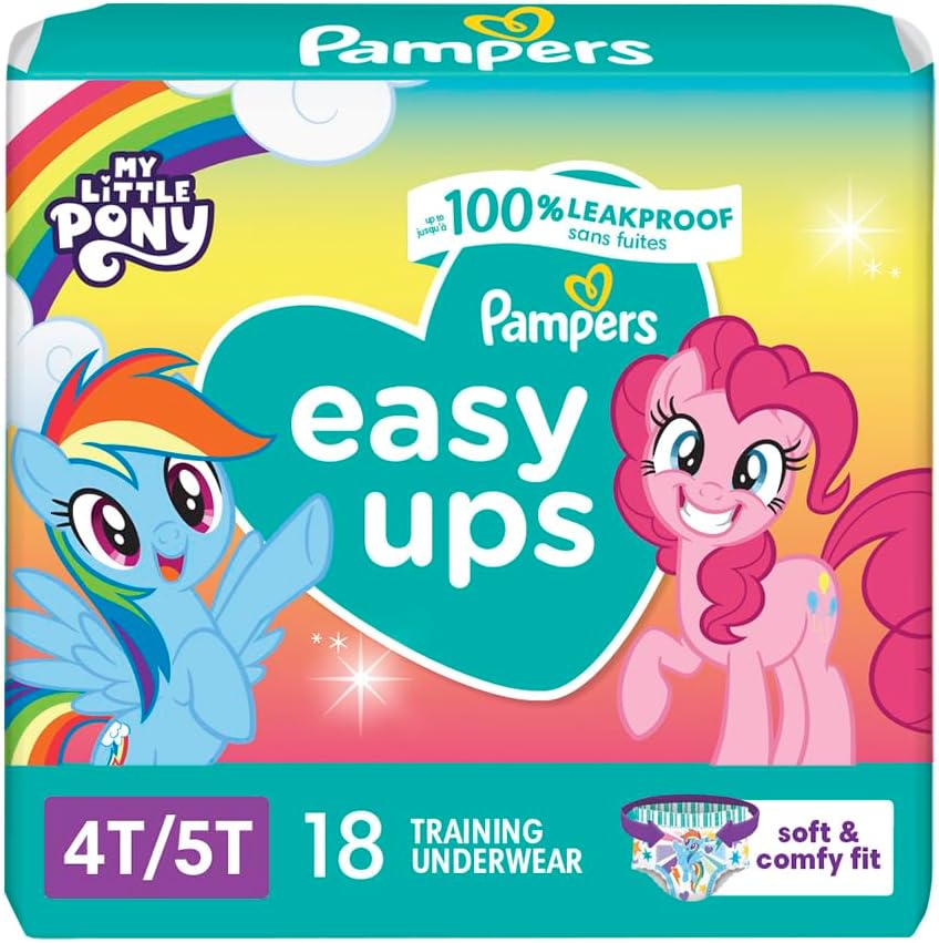 Pampers Easy Ups Girls & Boys Potty Training Pants - Size 4T-5T, 18 Count, My Little Pony Training Underwear (Packaging May Vary)