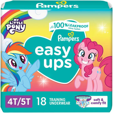 Pampers Easy Ups Girls & Boys Potty Training Pants - Size 4T-5T, 18 Count, My Little Pony Training Underwear (Packaging May Vary)