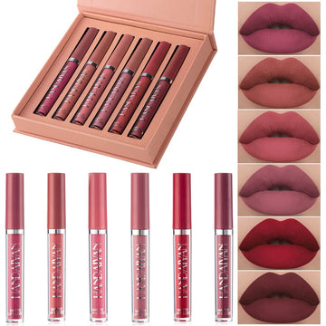 Lipstick Matte Lipstick Liquid Makeup Set, 6Pcs Long-Lasting Wear Non-Stick Cup Not Fade Waterproof Velvet Lip Gloss Kit, Lip Makeup Gift Sets For Girls And Women Nude Colors