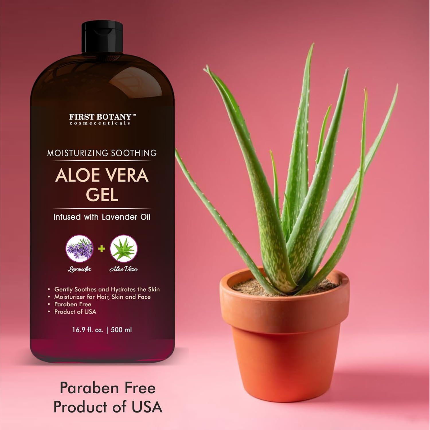 First Botany, Pure Aloe vera gel - with 100% Fresh & Pure Aloe Infused with Lavender Oil - Natural Raw Moisturizer for Face, Skin, Body, Hair. Perfect for Sunburn, Acne, Razor Bumps 16.9 fl oz : Beauty & Personal Care