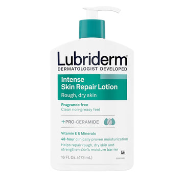 Lubriderm Intense Dry Skin Repair Lotion + Pro-Ceramide with Vitamin E & Minerals Helps to Repair Rough, Dry Skin, Fast Absorbing Lotion is Fragrance-Free and Non-Greasy, 16 fl. oz