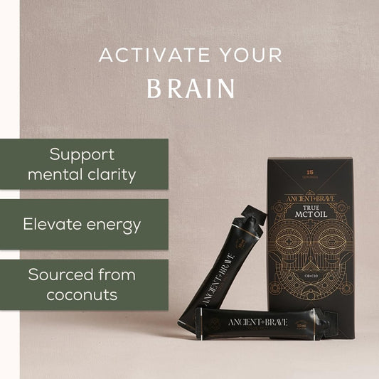 Ancient + Brave True Mct Oil Sachets 15 X 10Ml - High C8 & C10 Blend, 100% Pure Coconut Oil - Keto, Intermittent Fasting - Vegan, Paleo & Keto Friendly - Coffee, Smoothies For Energy & Mental Clarity
