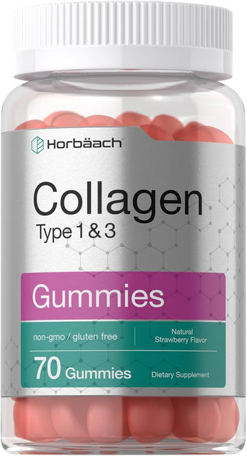 Horbäach Collagen Gummies | 70 Count | Strawberry Flavored Gummy | Hydrolyzed Collagen Type 1 And 3 | Non-Gmo, Gluten Free