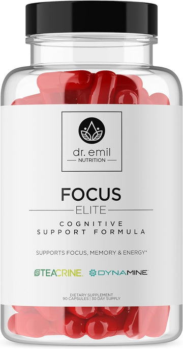 Dr Emil Nutrition Elite Focus Supplement For Energy, Mental Clarity & Concentration - Focus Supplements For Adults With 100Mg Caffeine - No-Crash Focus Vitamins