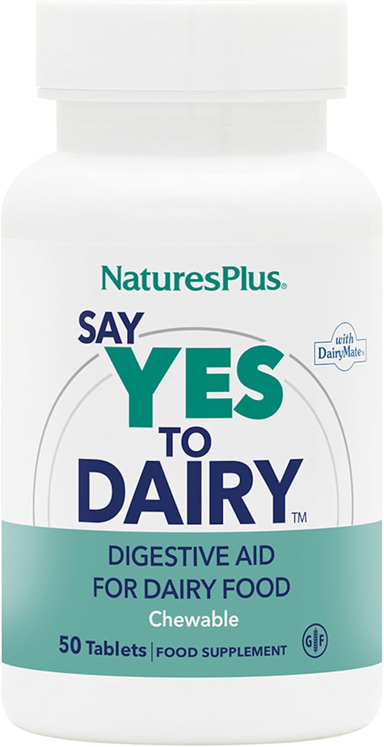 Natures Plus Say Yes To Dairy - 50 Chewable Tablets - Natural Lactase Enzyme Supplement, Maximum Strength Digestive Aid, Lactose Intolerance Relief - Gluten-Free - 50 Servings