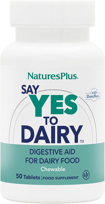 Natures Plus Say Yes To Dairy - 50 Chewable Tablets - Natural Lactase Enzyme Supplement, Maximum Strength Digestive Aid, Lactose Intolerance Relief - Gluten-Free - 50 Servings