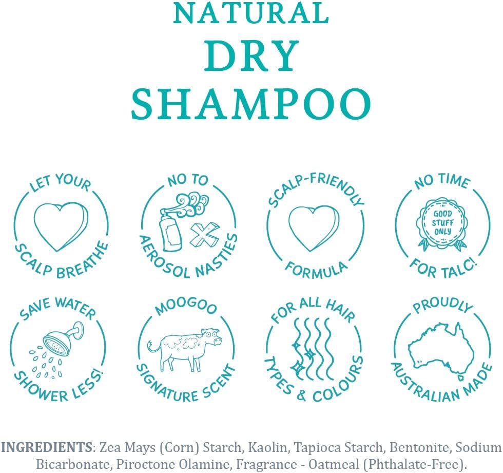 MooGoo Dry Shampoo Powder – Natural, Talc-Free, Non-Aerosol Hair Refresher & Volumiser for All Hair Types & Colours, Scalp-Friendly Formula, 100g / 3.5 oz. : Amazon.co.uk: Beauty